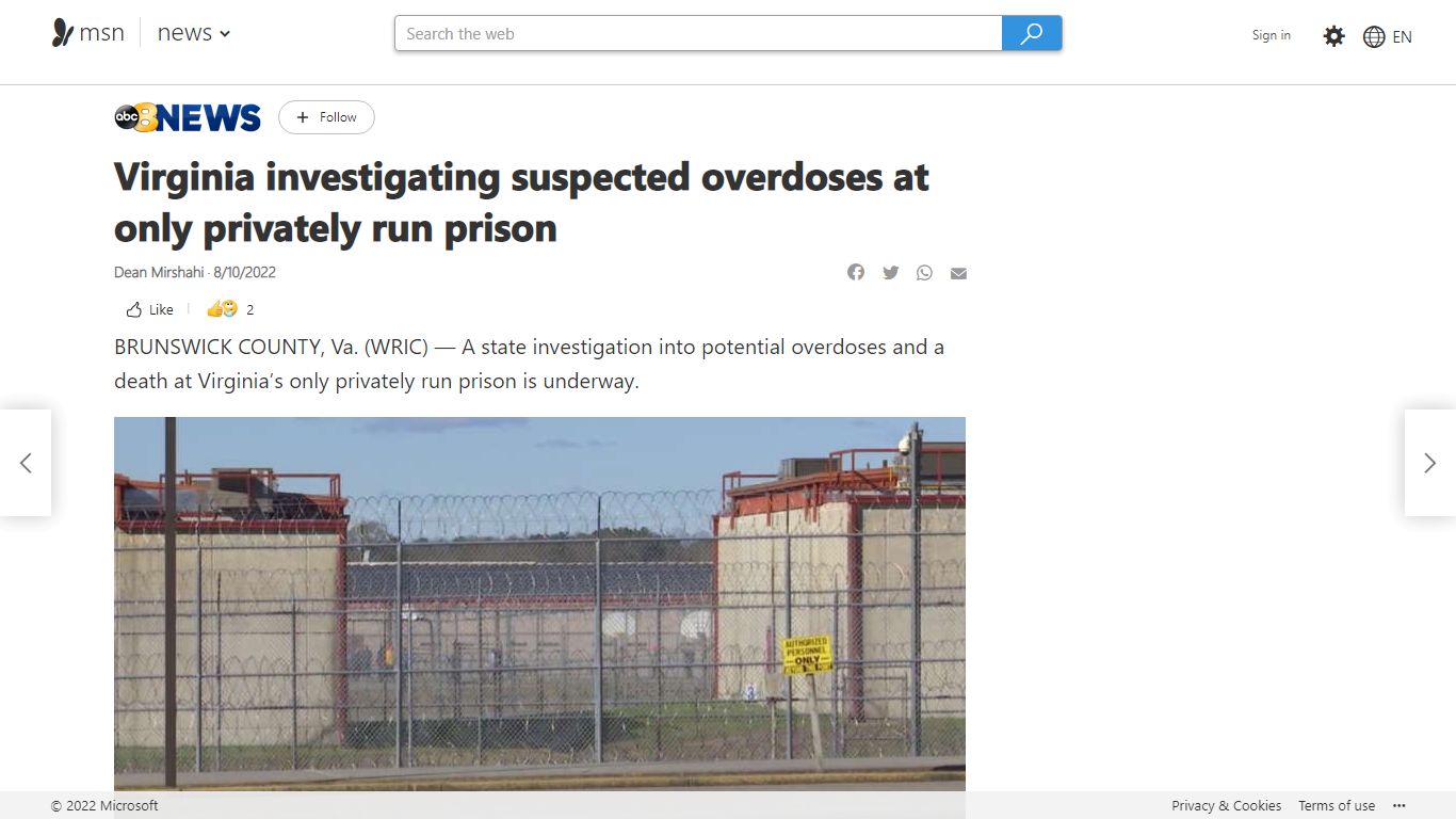 Virginia investigating suspected overdoses at only privately run prison